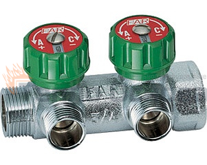 Коллектор FAR 1" х 1/2" 2 выхода, регулирующий, плоское уплотнение