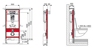 Система инсталляции для унитазов Tece TECEprofil 9300000 + кнопка + прокладка + крепеж
