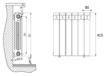 Радиатор биметаллический Rifar Monolit Ventil 350 4 секции правое подключение